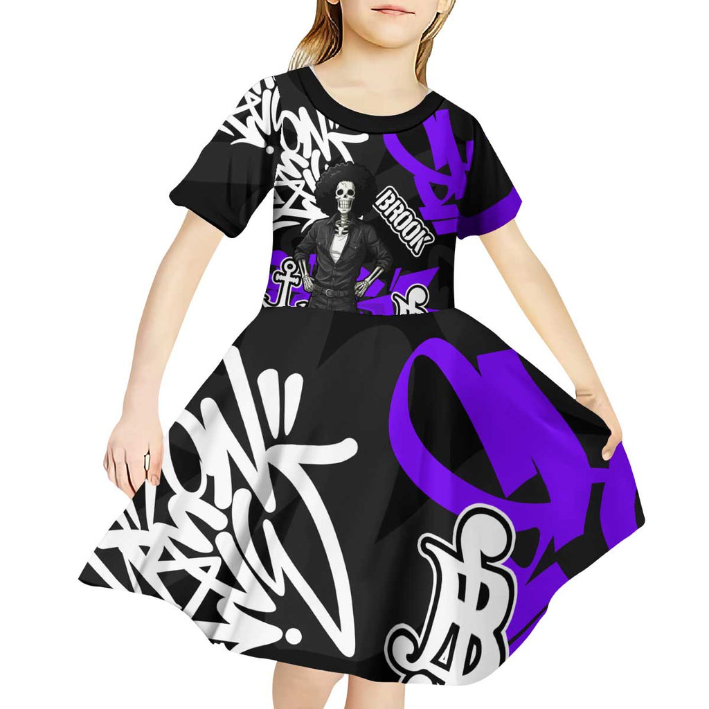 Brook One Piece Kid Short Sleeve Dress Graffiti Street Art Anime Collage