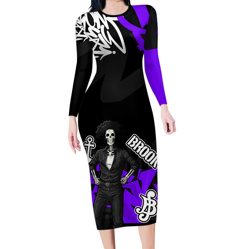 Brook One Piece Long Sleeve Bodycon Dress Graffiti Street Art Anime Collage