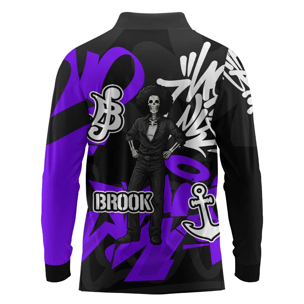 Brook One Piece Long Sleeve Polo Shirt Graffiti Street Art Anime Collage