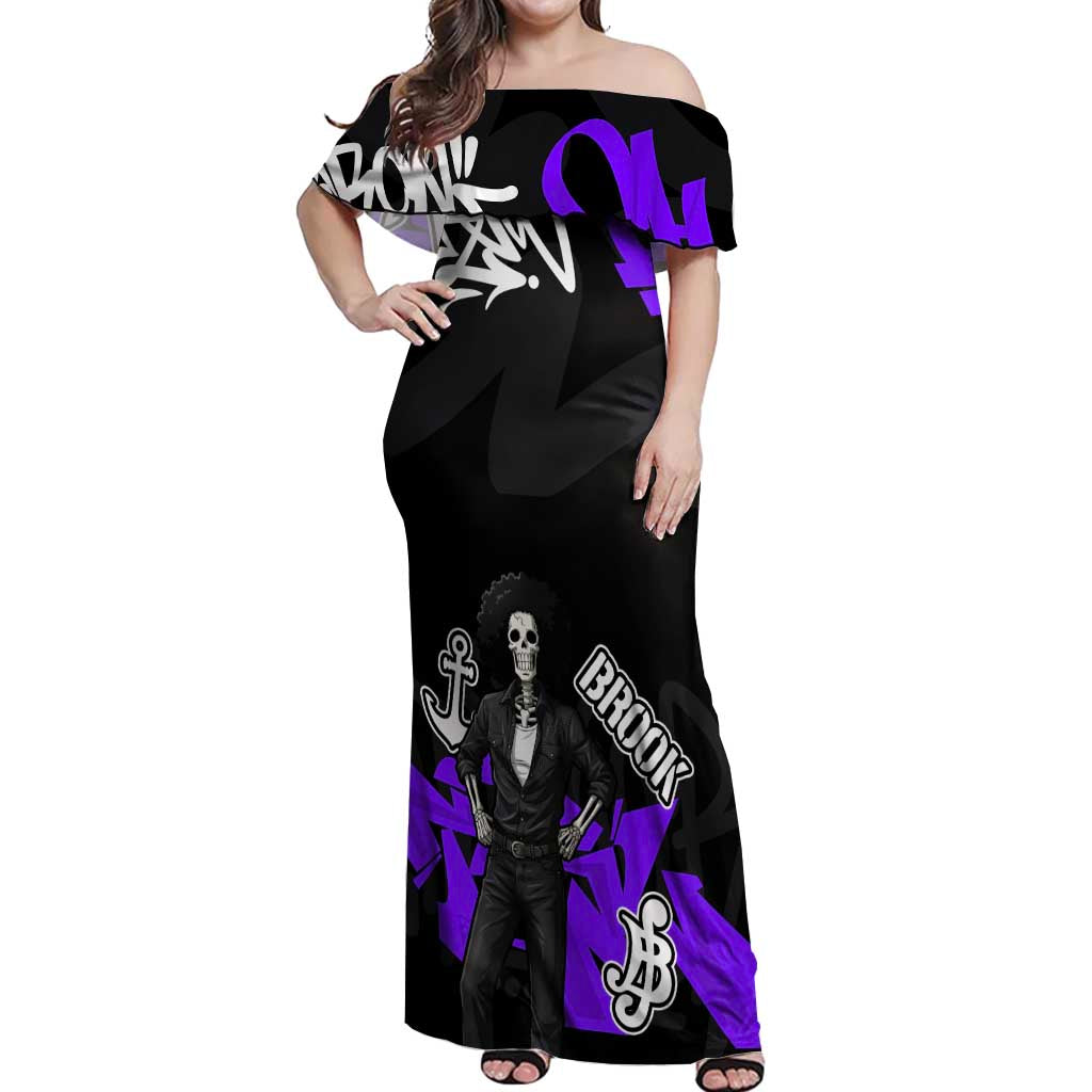 Brook One Piece Off Shoulder Maxi Dress Graffiti Street Art Anime Collage
