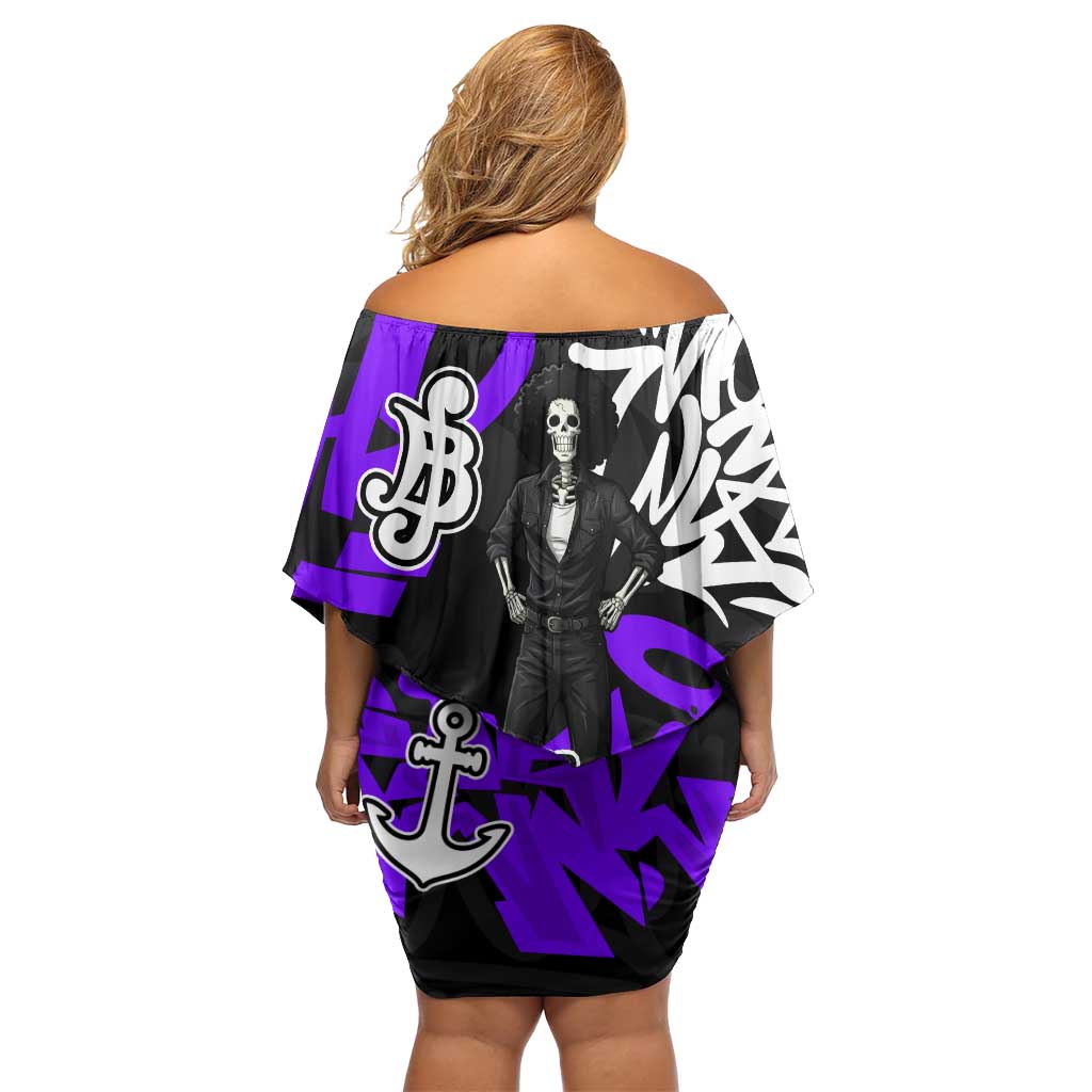 Brook One Piece Off Shoulder Short Dress Graffiti Street Art Anime Collage