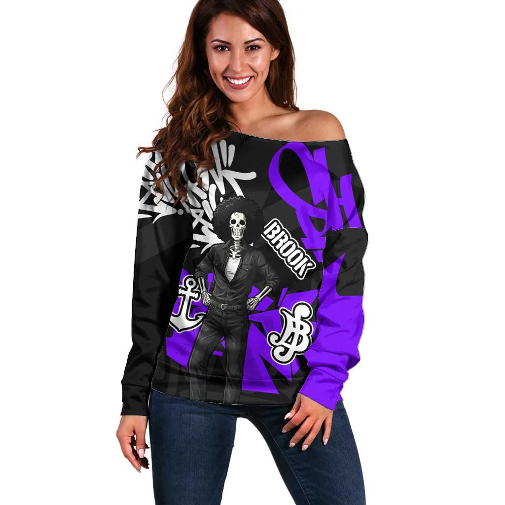 Brook One Piece Off Shoulder Sweater Graffiti Street Art Anime Collage