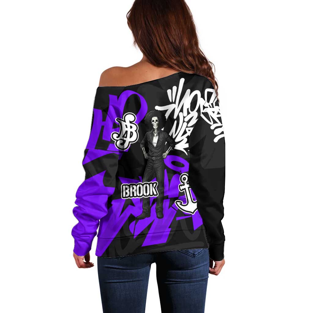 Brook One Piece Off Shoulder Sweater Graffiti Street Art Anime Collage