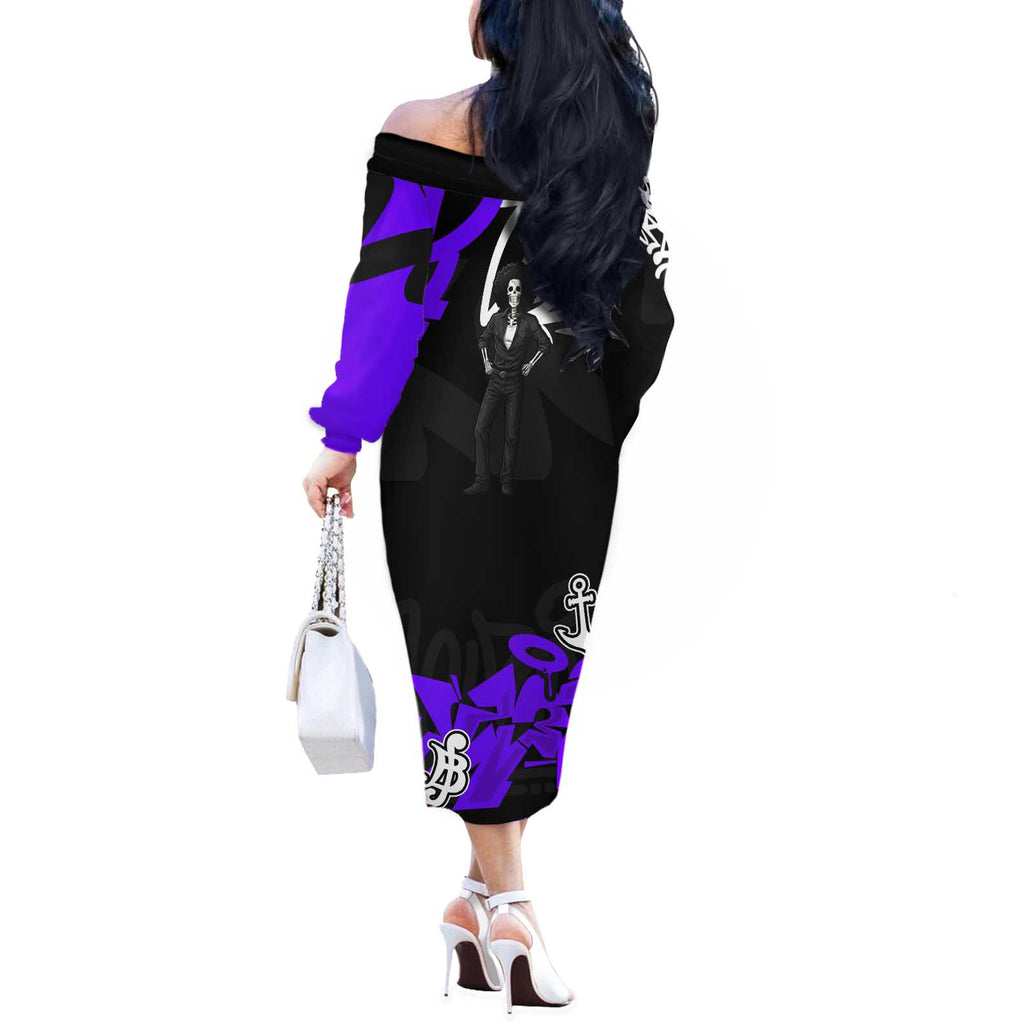 Brook One Piece Off The Shoulder Long Sleeve Dress Graffiti Street Art Anime Collage