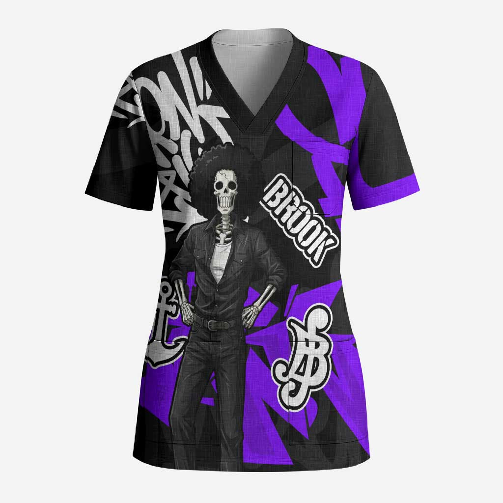 Brook One Piece Scrub Top Graffiti Street Art Anime Collage