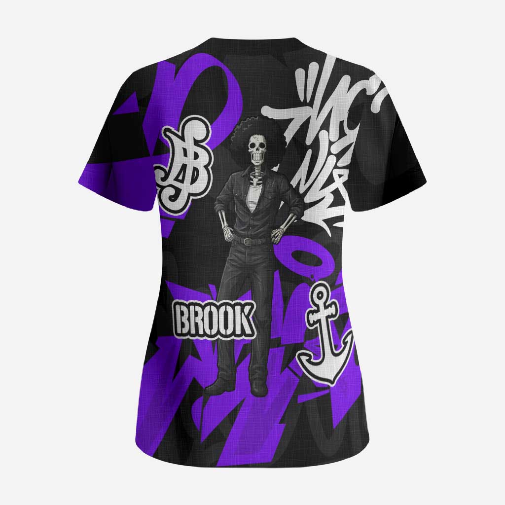 Brook One Piece Scrub Top Graffiti Street Art Anime Collage