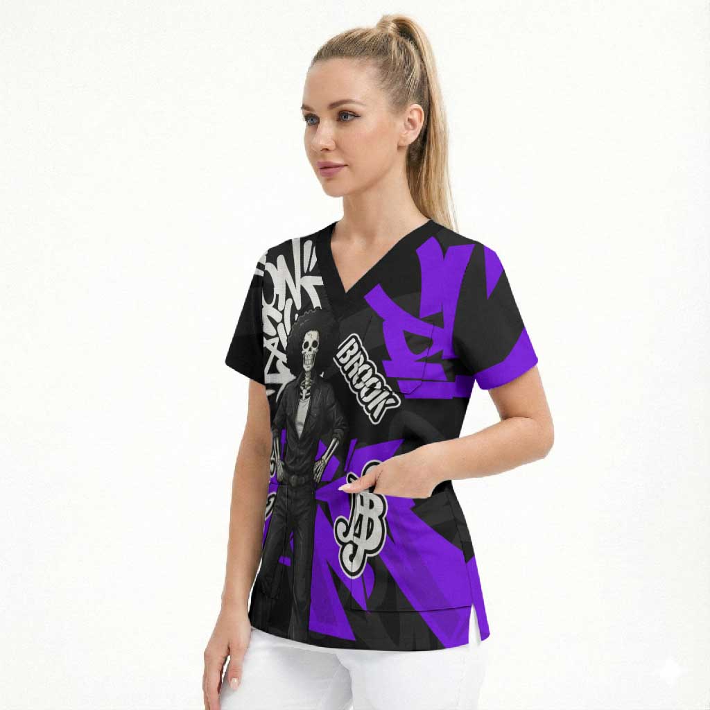 Brook One Piece Scrub Top Graffiti Street Art Anime Collage