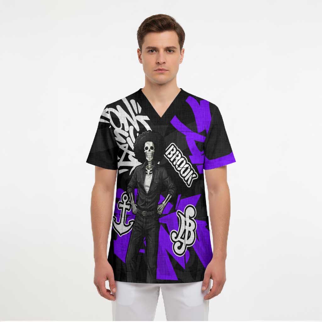 Brook One Piece Scrub Top Graffiti Street Art Anime Collage