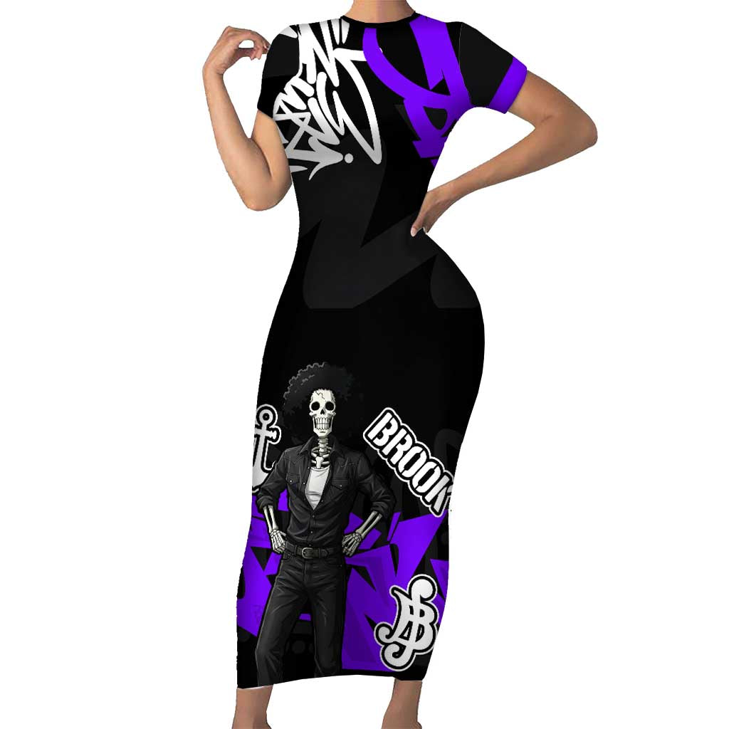Brook One Piece Short Sleeve Bodycon Dress Graffiti Street Art Anime Collage