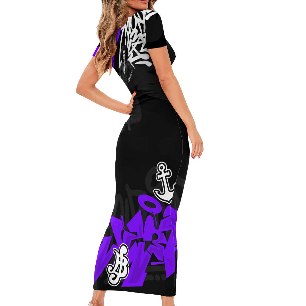 Brook One Piece Short Sleeve Bodycon Dress Graffiti Street Art Anime Collage