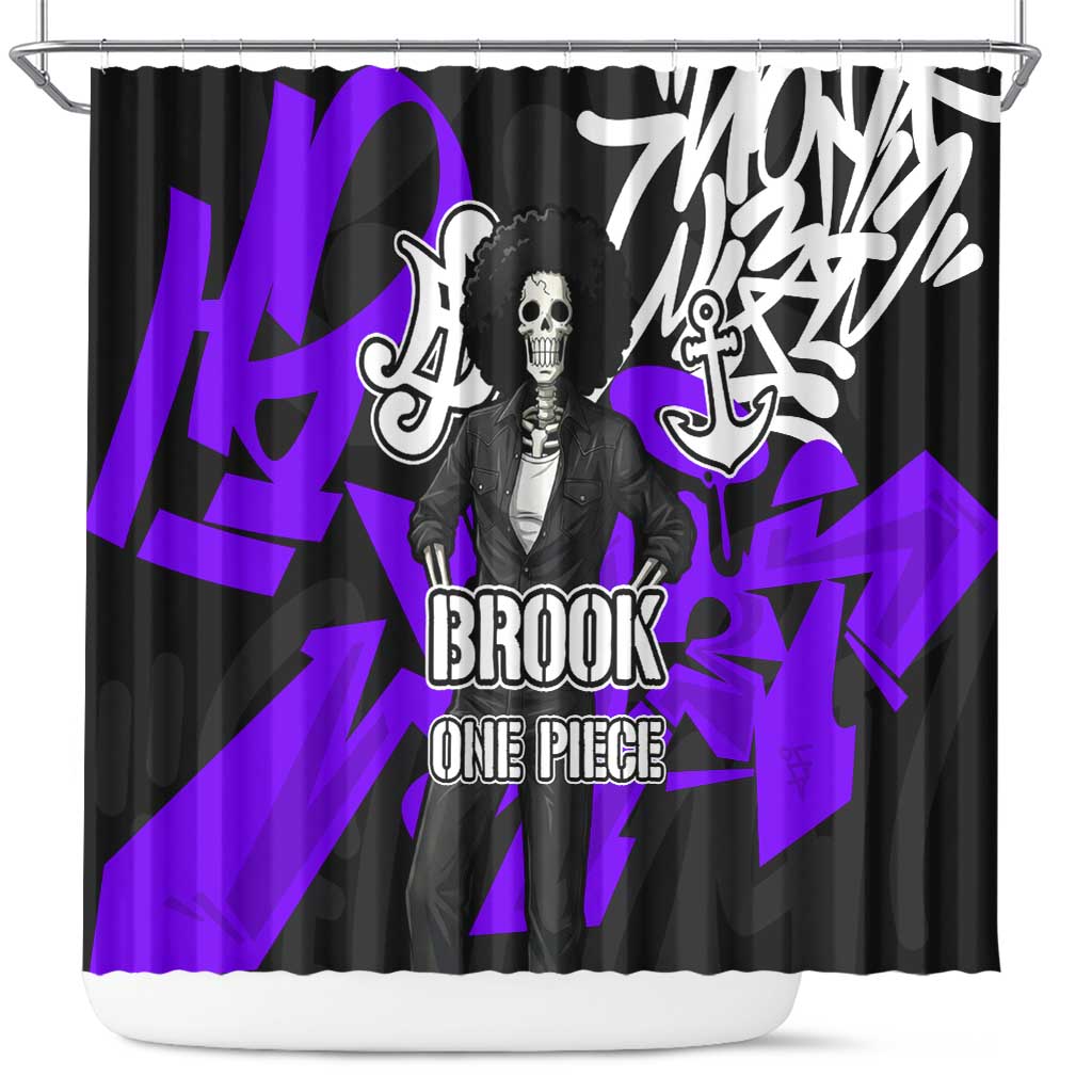 Brook One Piece Shower Curtain Graffiti Street Art Anime Collage
