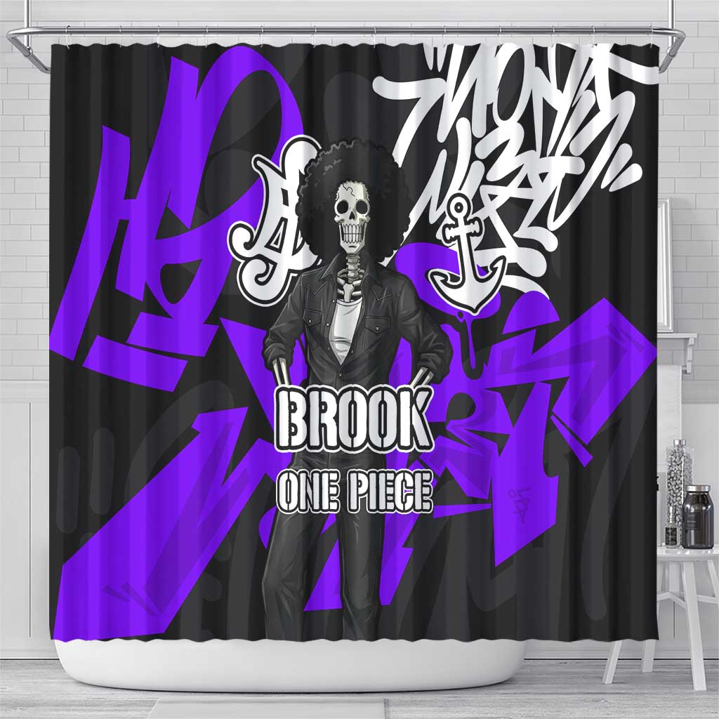 Brook One Piece Shower Curtain Graffiti Street Art Anime Collage