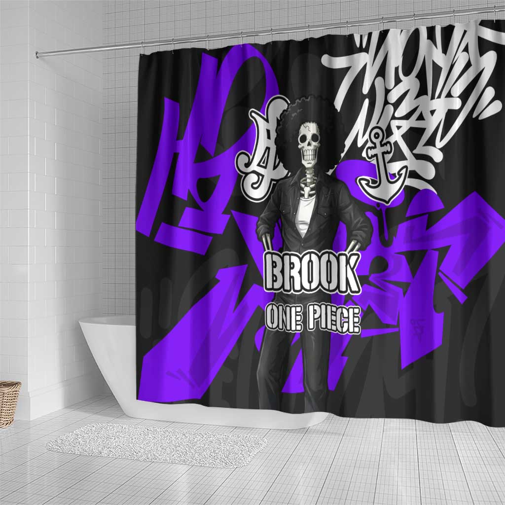 Brook One Piece Shower Curtain Graffiti Street Art Anime Collage