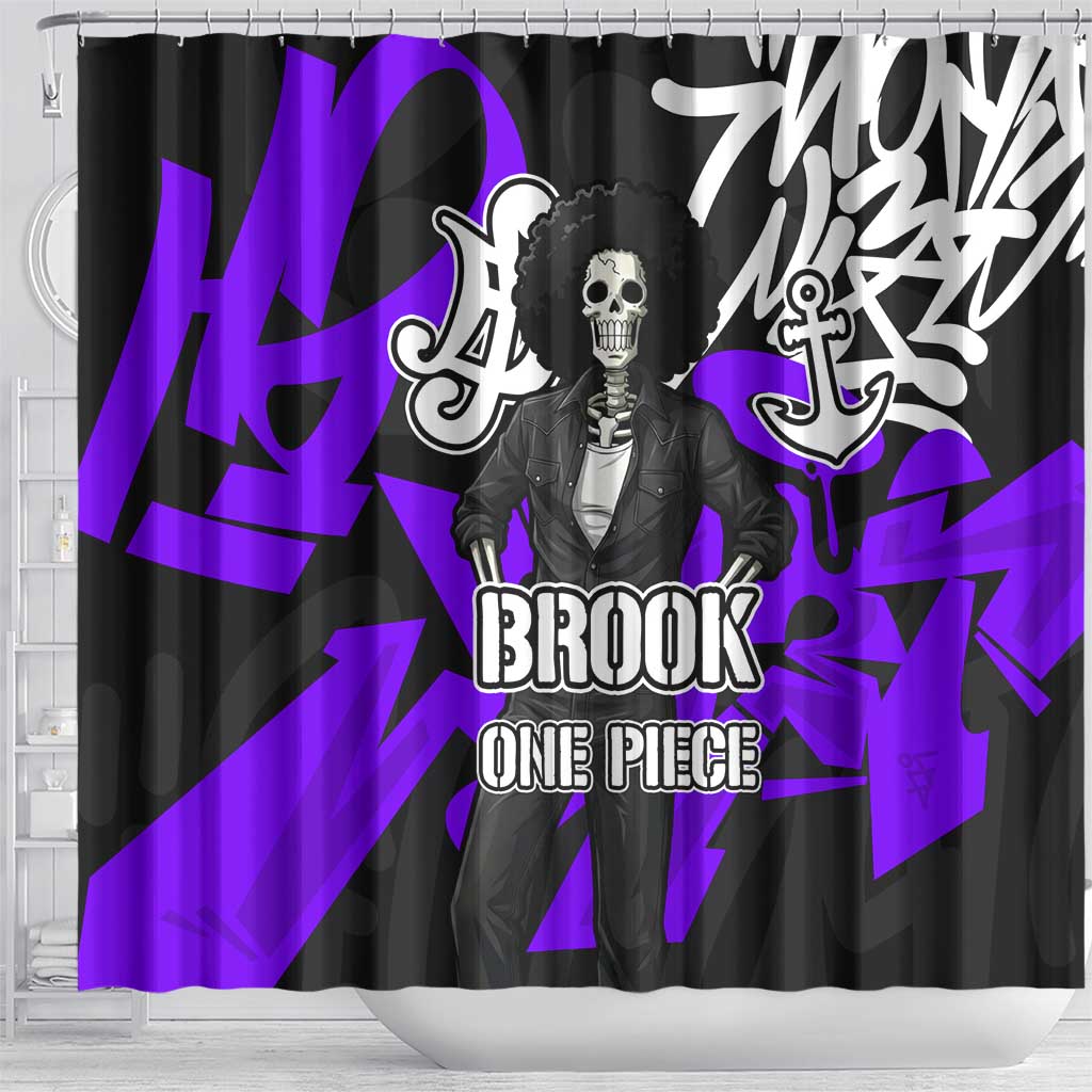 Brook One Piece Shower Curtain Graffiti Street Art Anime Collage