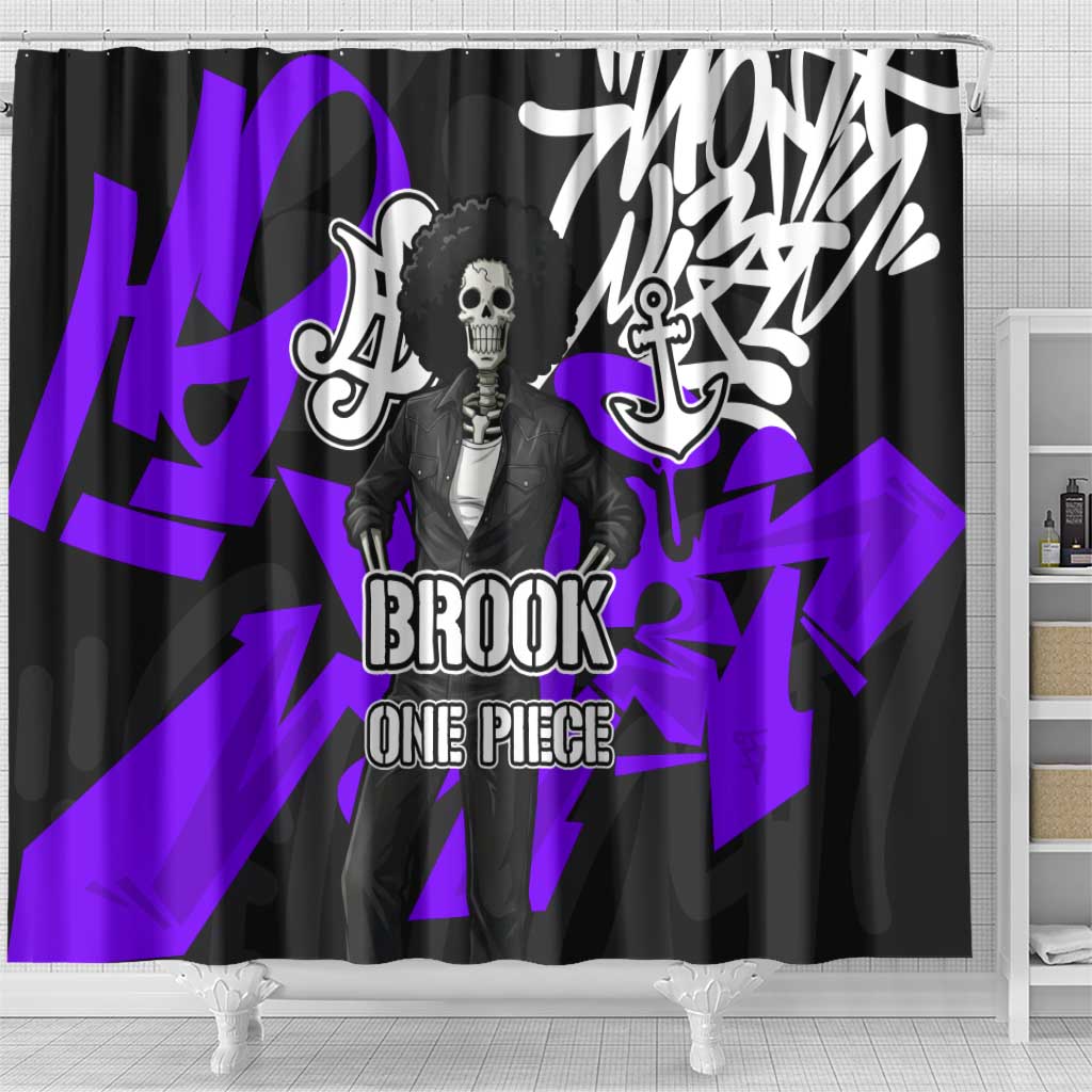 Brook One Piece Shower Curtain Graffiti Street Art Anime Collage