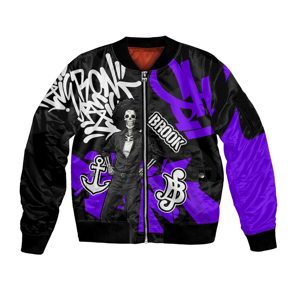 Brook One Piece Sleeve Zip Bomber Jacket Graffiti Street Art Anime Collage