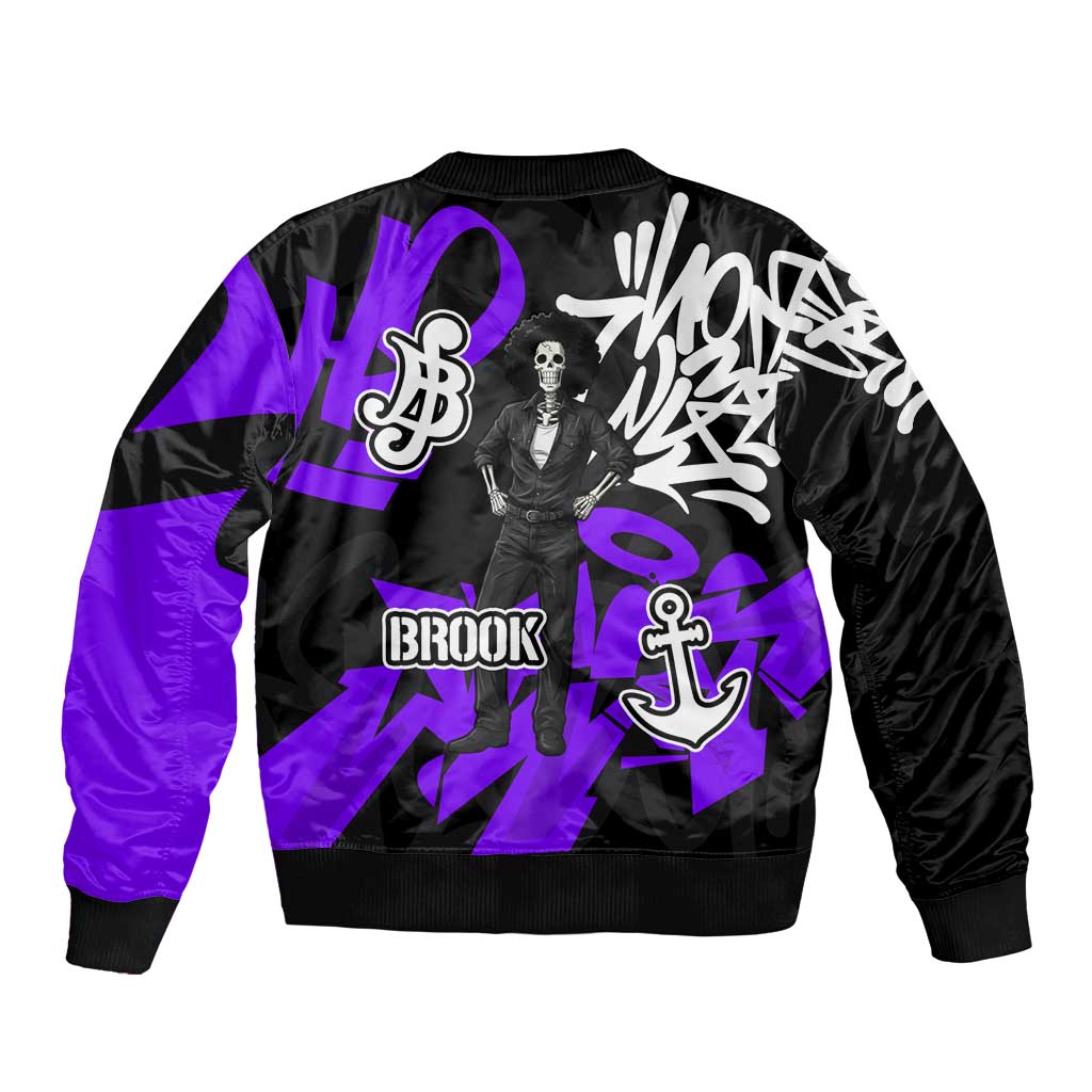 Brook One Piece Sleeve Zip Bomber Jacket Graffiti Street Art Anime Collage