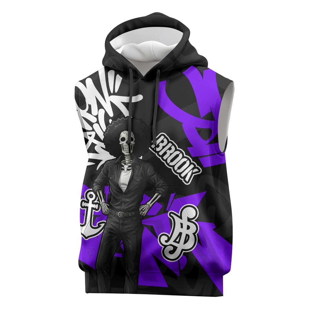 Brook One Piece Sleeveless Hoodie Graffiti Street Art Anime Collage