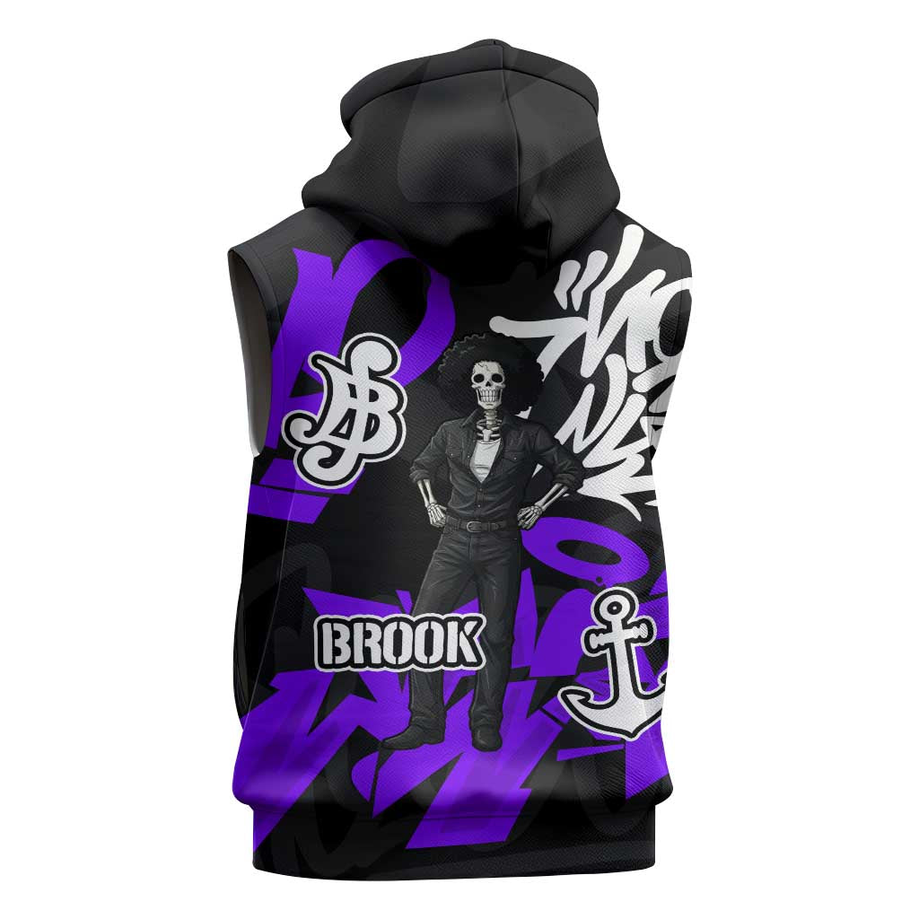 Brook One Piece Sleeveless Hoodie Graffiti Street Art Anime Collage