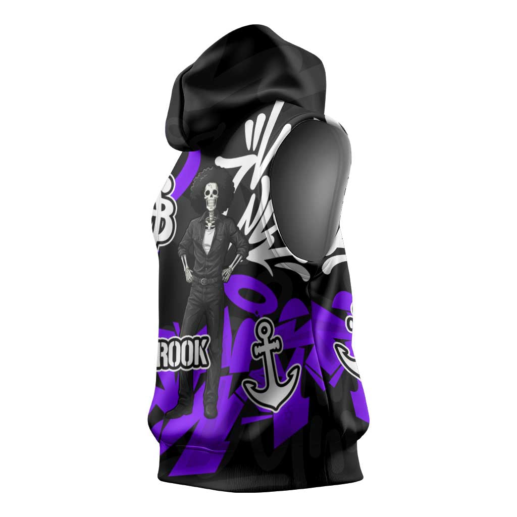 Brook One Piece Sleeveless Hoodie Graffiti Street Art Anime Collage