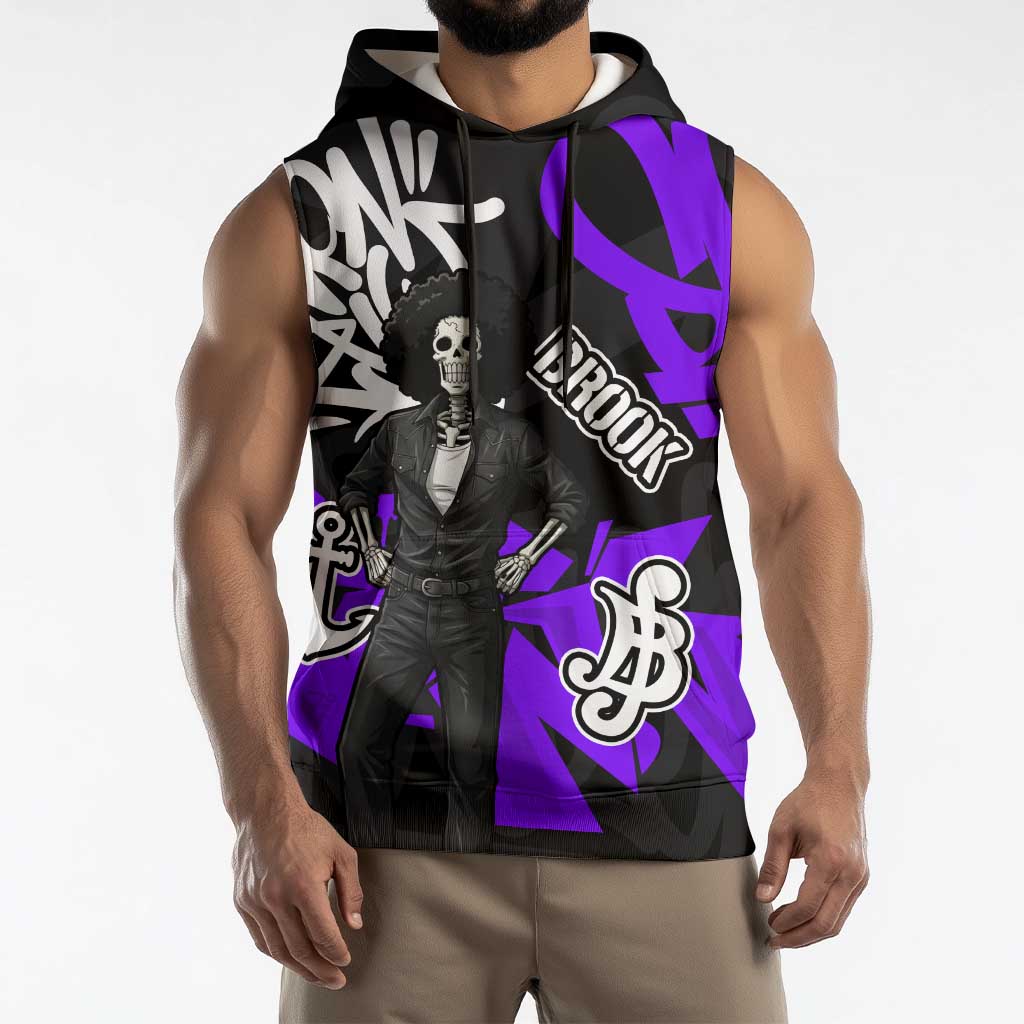Brook One Piece Sleeveless Hoodie Graffiti Street Art Anime Collage