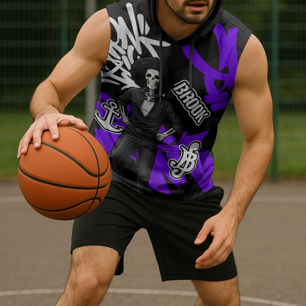Brook One Piece Sleeveless Hoodie Graffiti Street Art Anime Collage