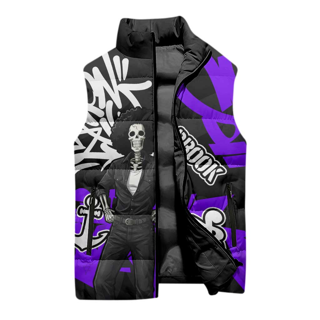 Brook One Piece Sleeveless Puffer Jacket Graffiti Street Art Anime Collage
