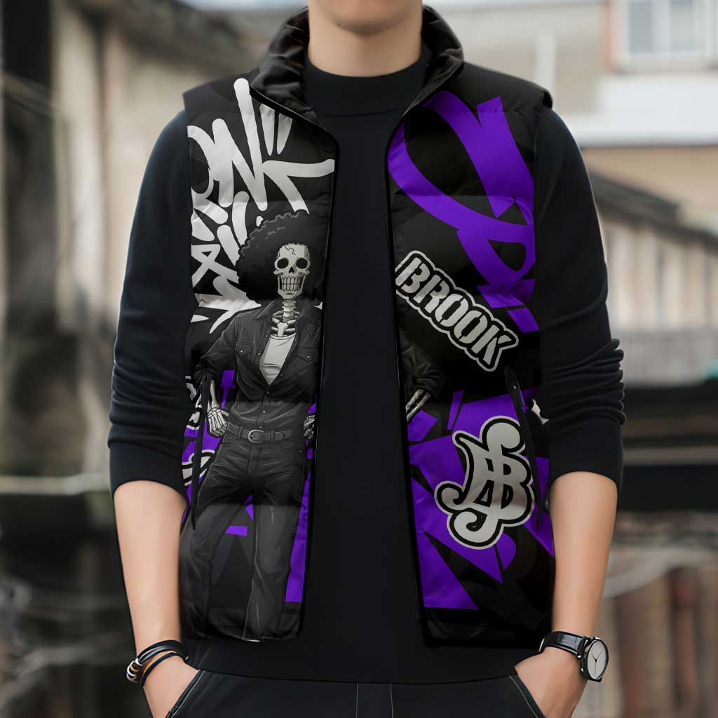 Brook One Piece Sleeveless Puffer Jacket Graffiti Street Art Anime Collage
