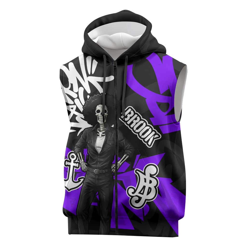 Brook One Piece Sleeveless Zip Hoodie Graffiti Street Art Anime Collage