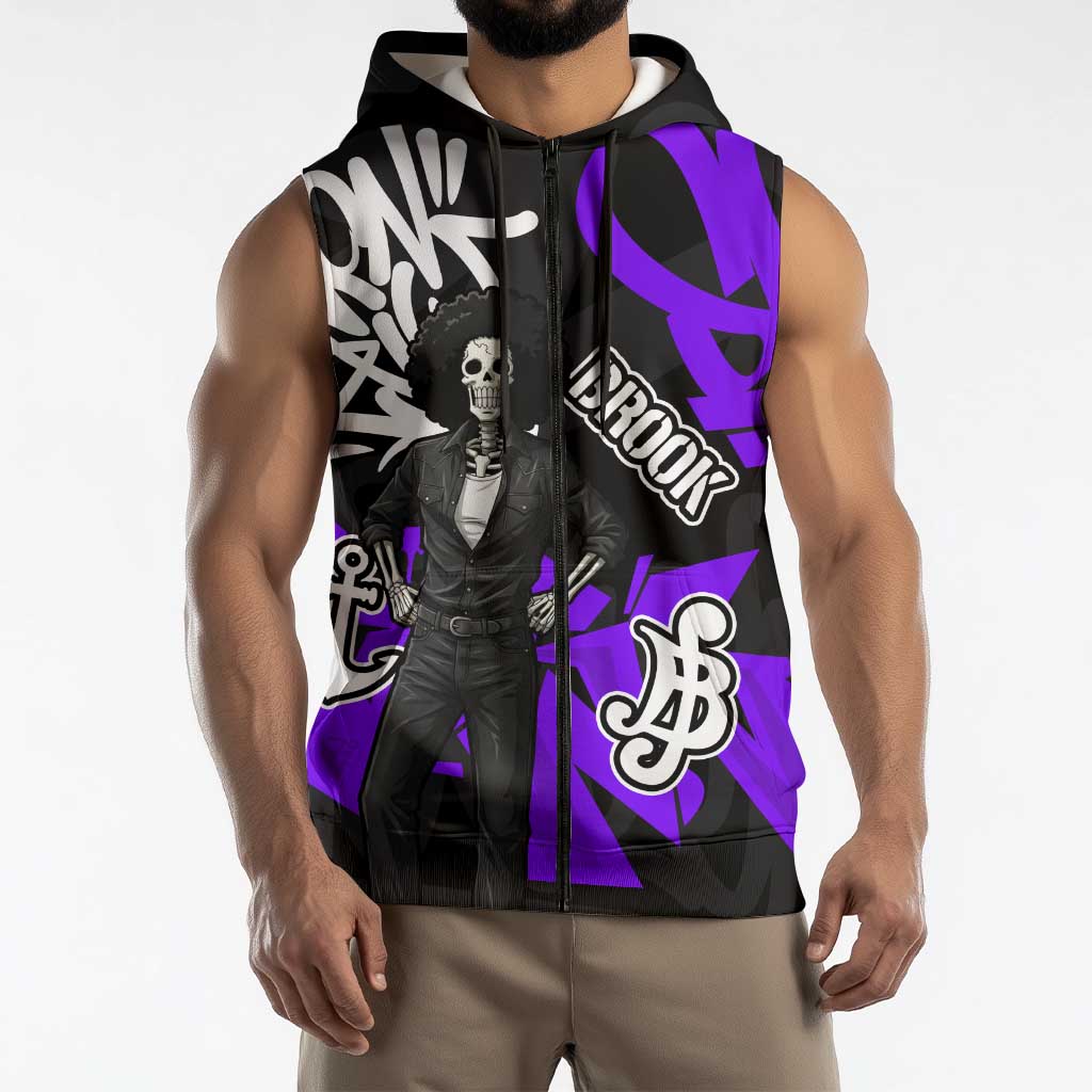 Brook One Piece Sleeveless Zip Hoodie Graffiti Street Art Anime Collage