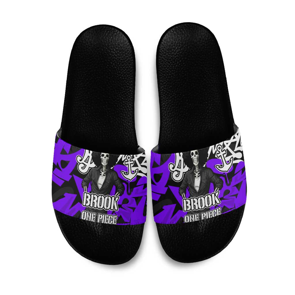 Brook One Piece Slide Sandals Graffiti Street Art Anime Collage