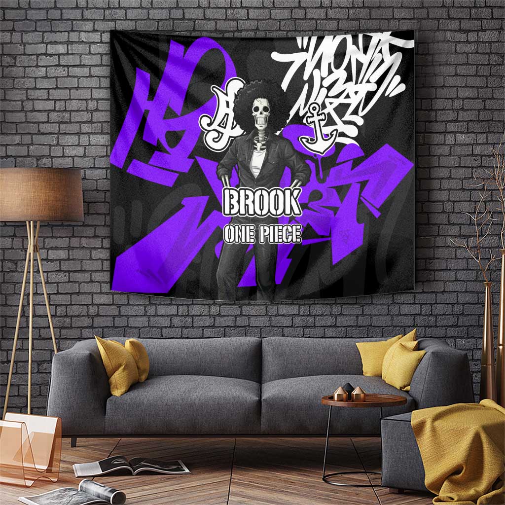 Brook One Piece Tapestry Graffiti Street Art Anime Collage