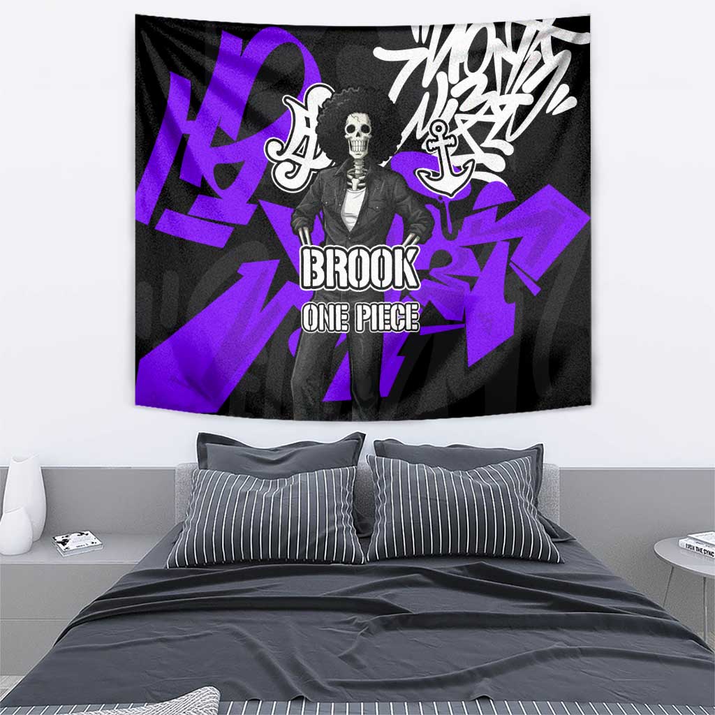 Brook One Piece Tapestry Graffiti Street Art Anime Collage