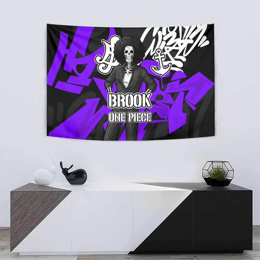 Brook One Piece Tapestry Graffiti Street Art Anime Collage