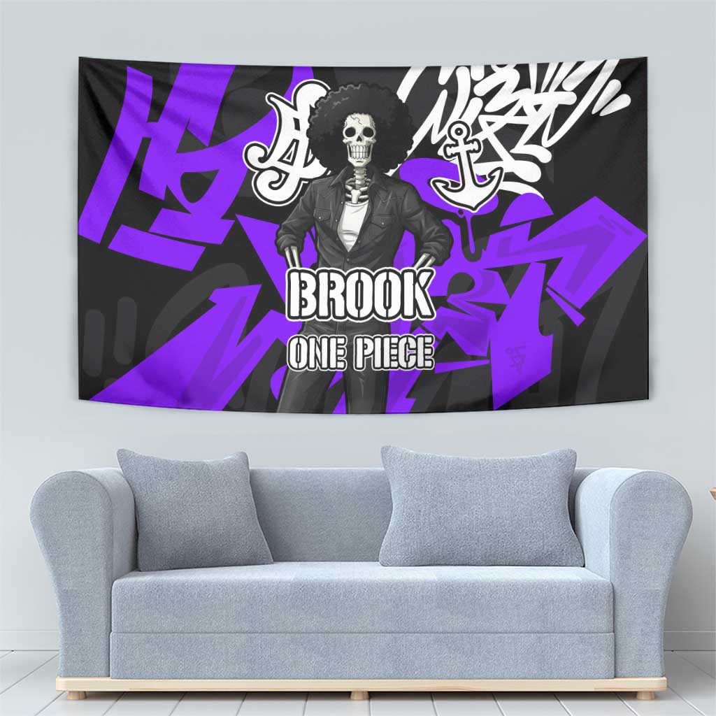 Brook One Piece Tapestry Graffiti Street Art Anime Collage