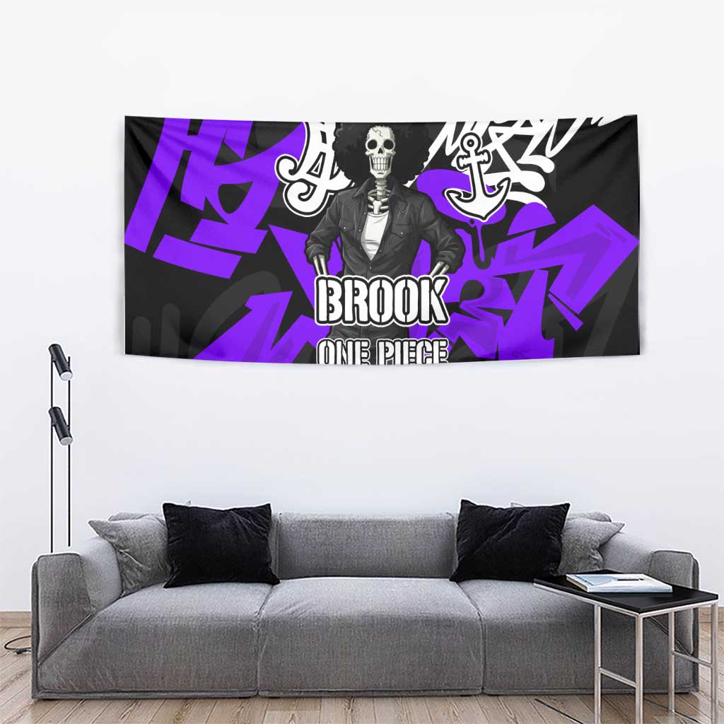 Brook One Piece Tapestry Graffiti Street Art Anime Collage