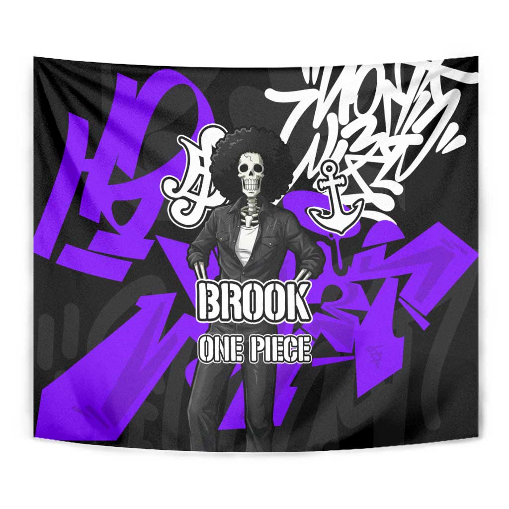 Brook One Piece Tapestry Graffiti Street Art Anime Collage