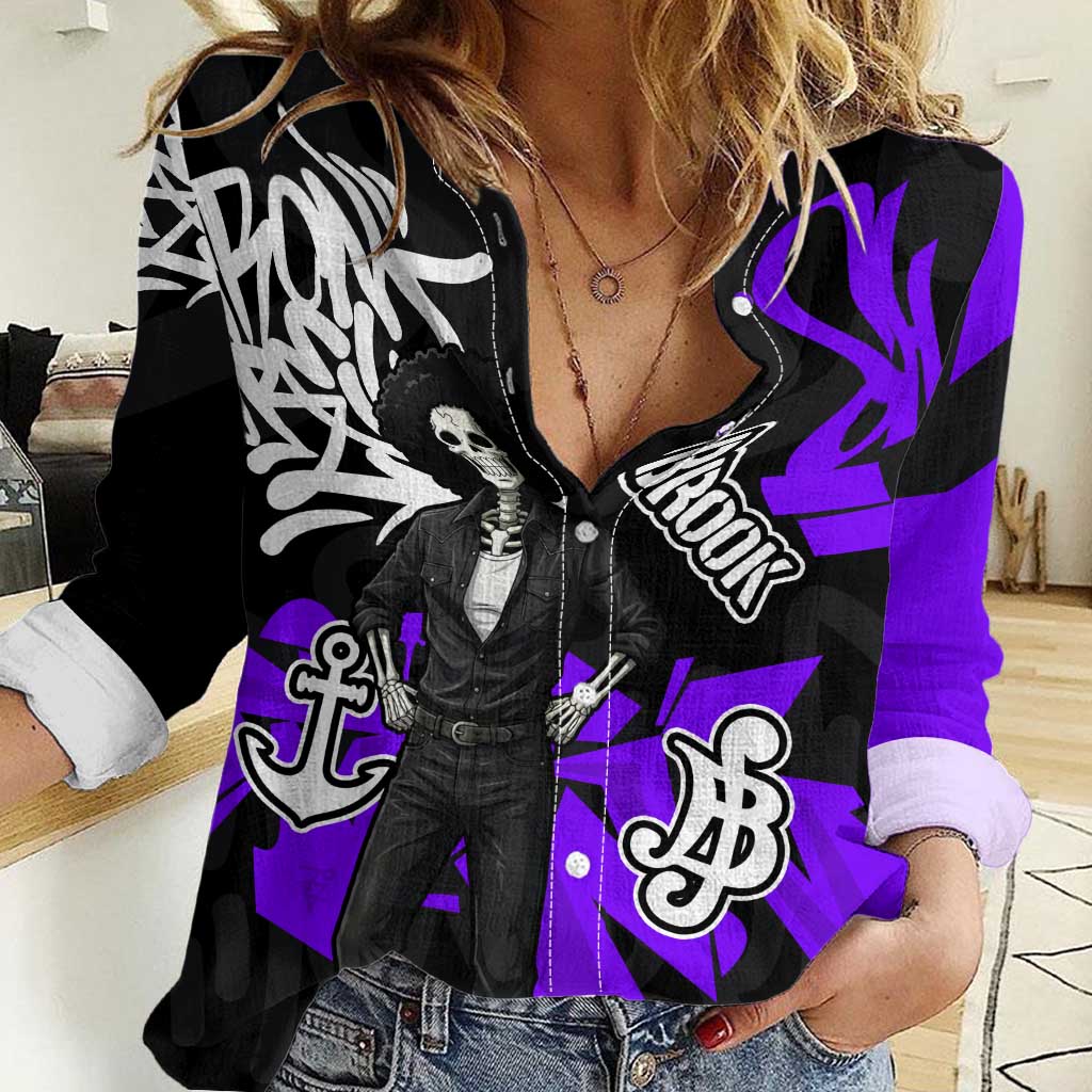 Brook One Piece Women Casual Shirt Graffiti Street Art Anime Collage