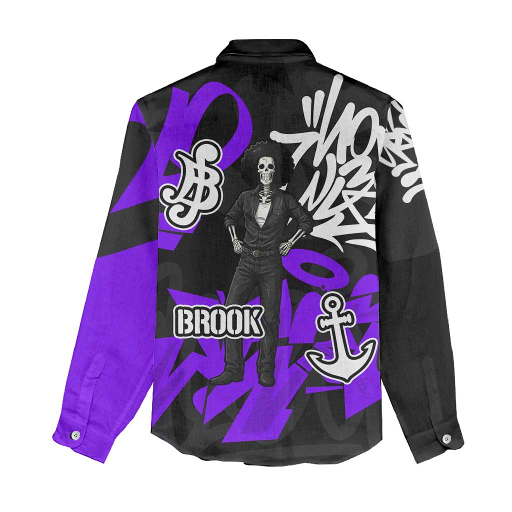 Brook One Piece Women Casual Shirt Graffiti Street Art Anime Collage