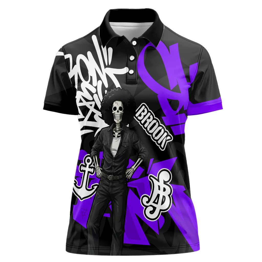 Brook One Piece Women Polo Shirt Graffiti Street Art Anime Collage