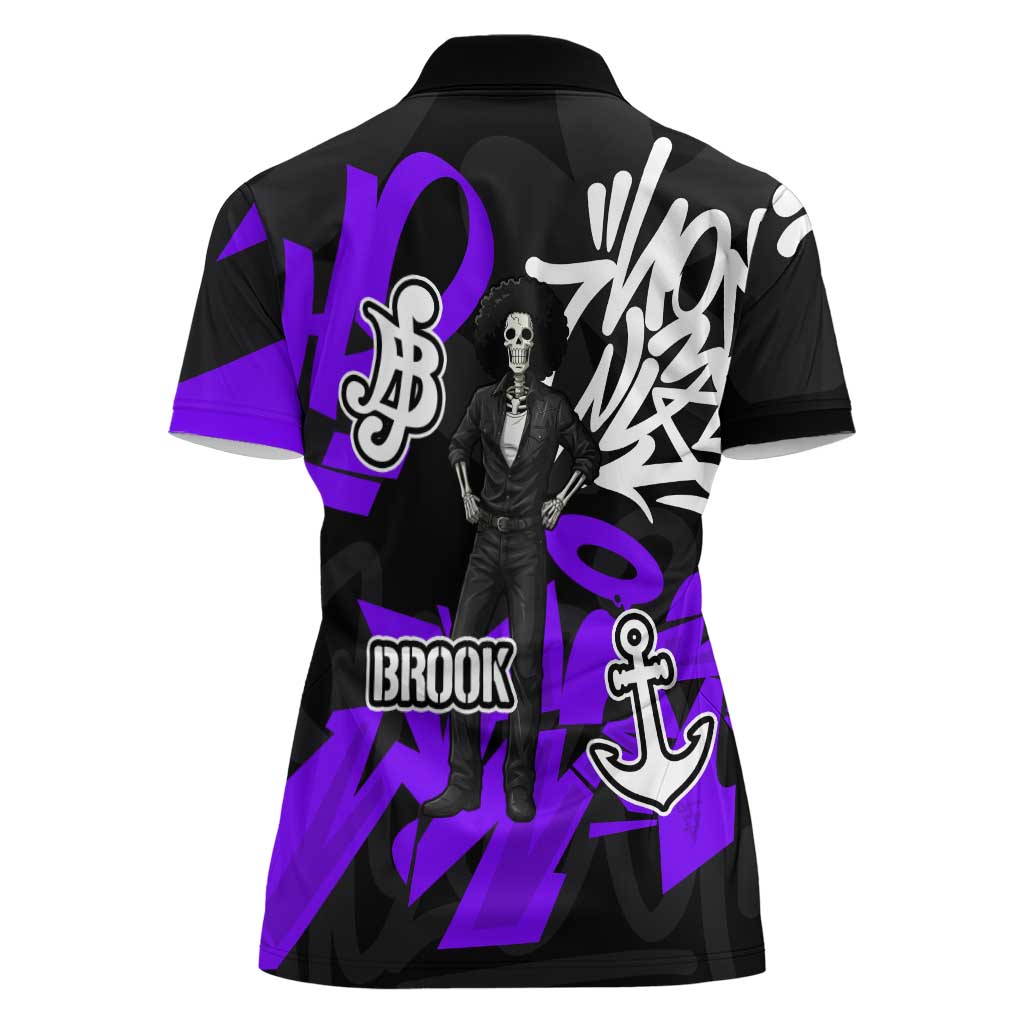 Brook One Piece Women Polo Shirt Graffiti Street Art Anime Collage