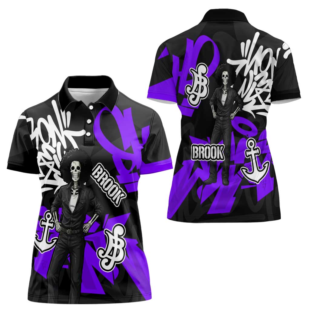 Brook One Piece Women Polo Shirt Graffiti Street Art Anime Collage