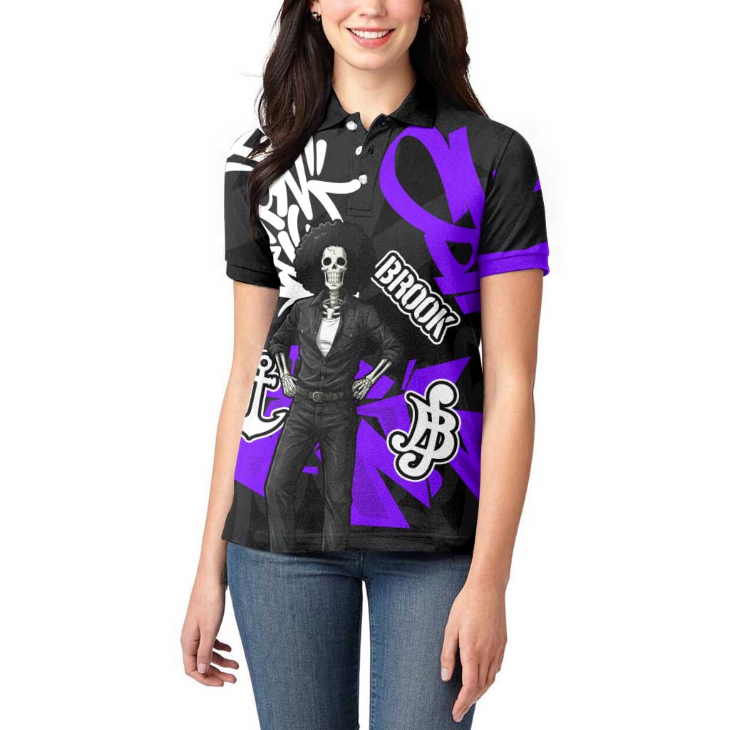 Brook One Piece Women Polo Shirt Graffiti Street Art Anime Collage