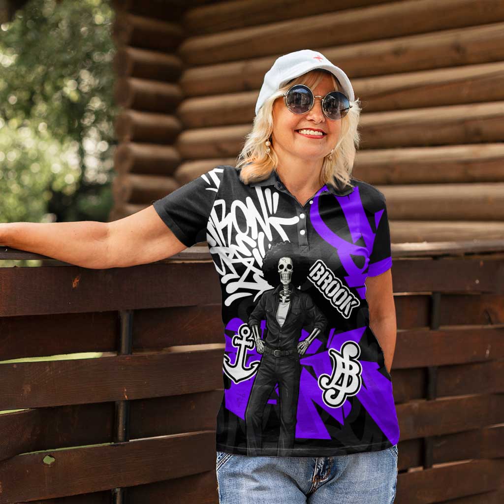 Brook One Piece Women Polo Shirt Graffiti Street Art Anime Collage