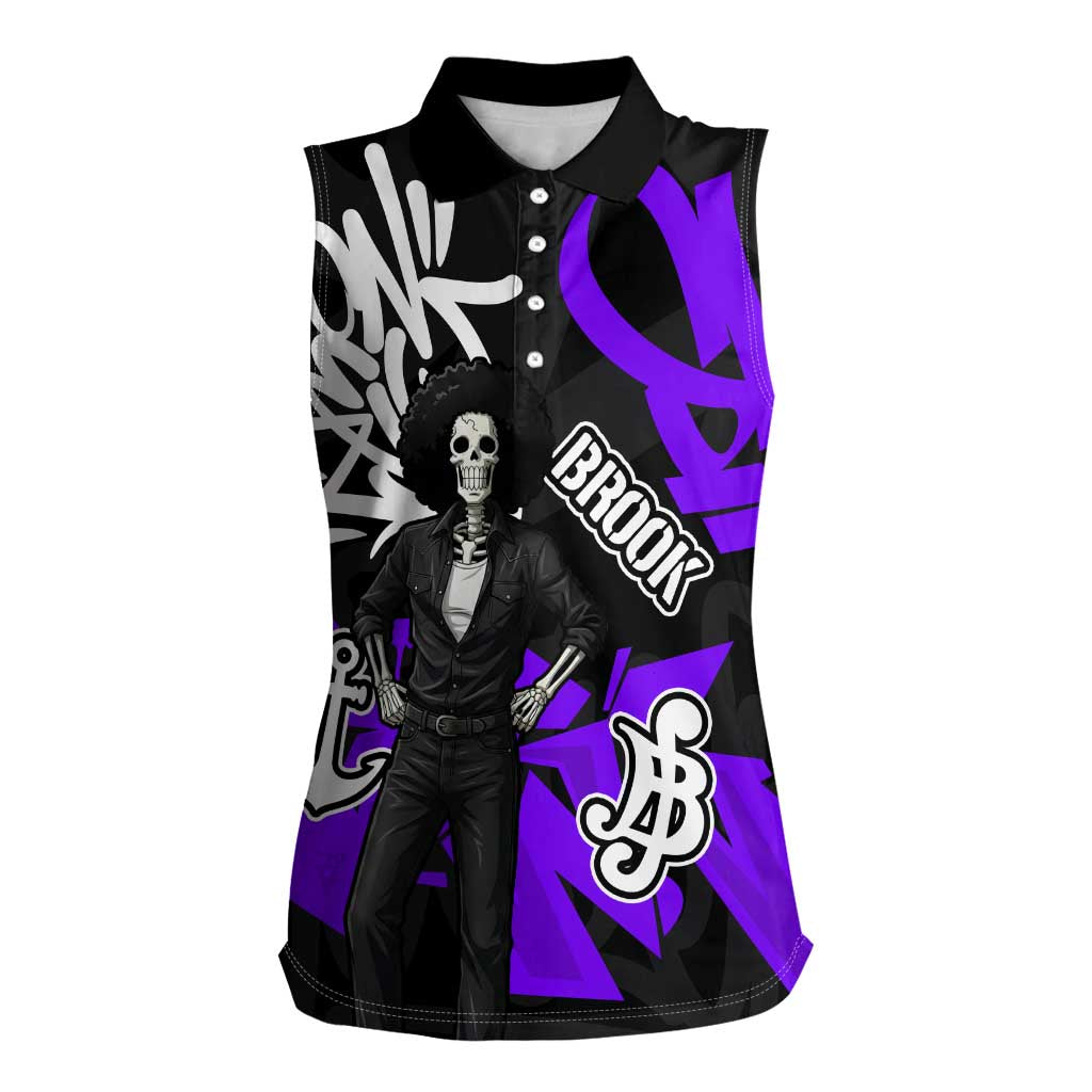Brook One Piece Women Sleeveless Polo Shirt Graffiti Street Art Anime Collage