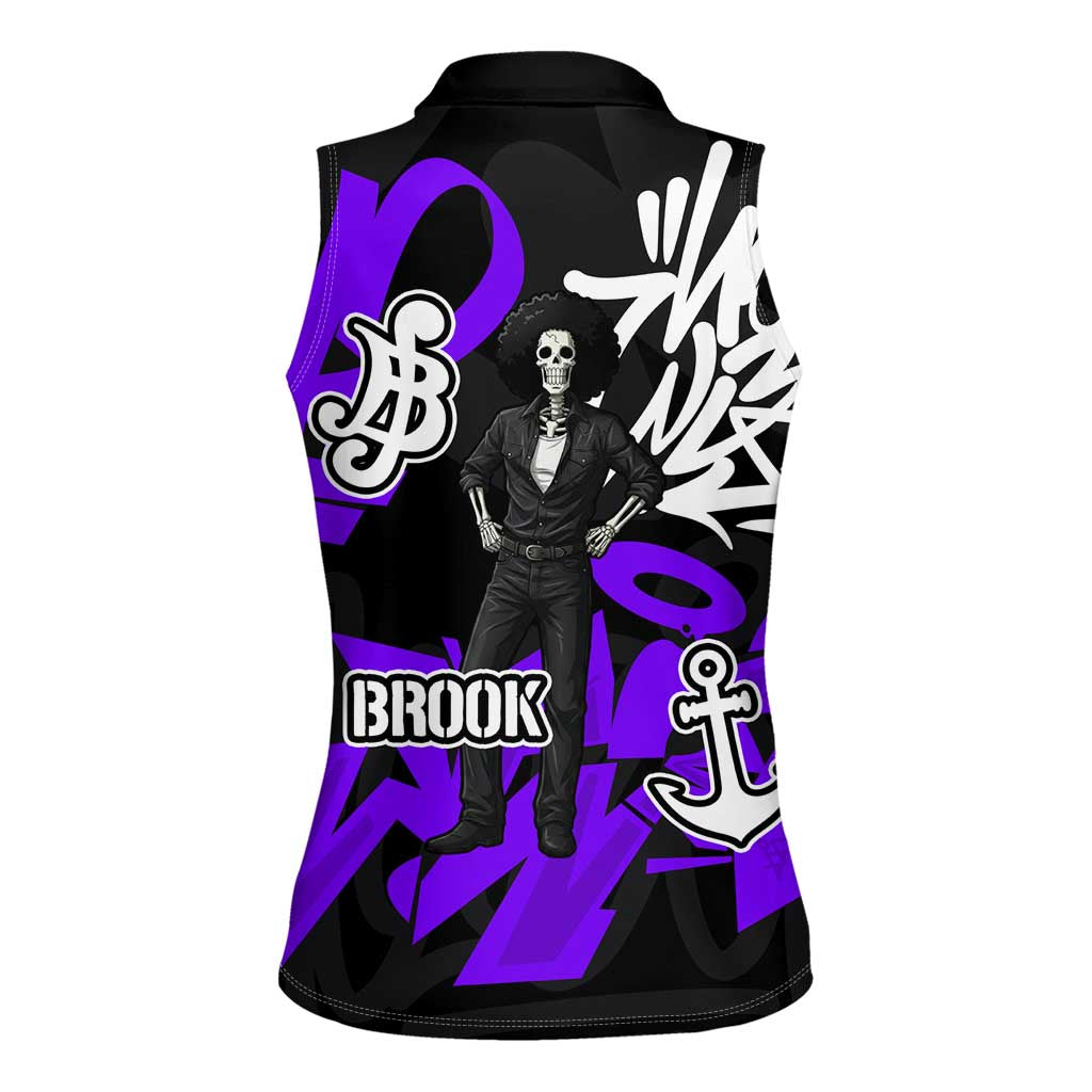 Brook One Piece Women Sleeveless Polo Shirt Graffiti Street Art Anime Collage