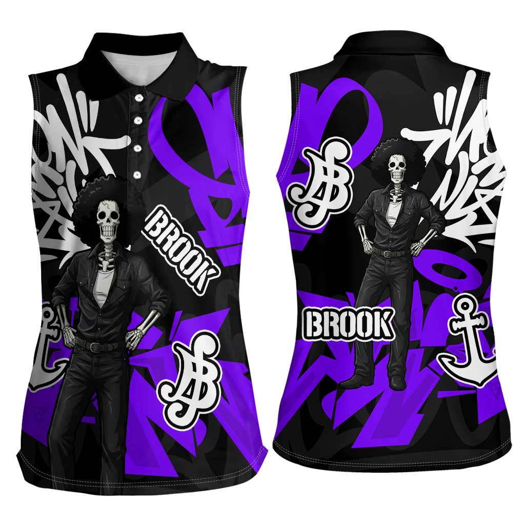 Brook One Piece Women Sleeveless Polo Shirt Graffiti Street Art Anime Collage
