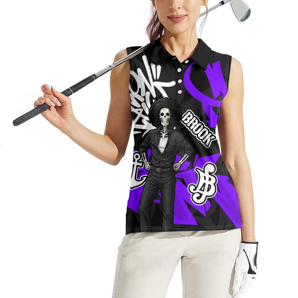 Brook One Piece Women Sleeveless Polo Shirt Graffiti Street Art Anime Collage