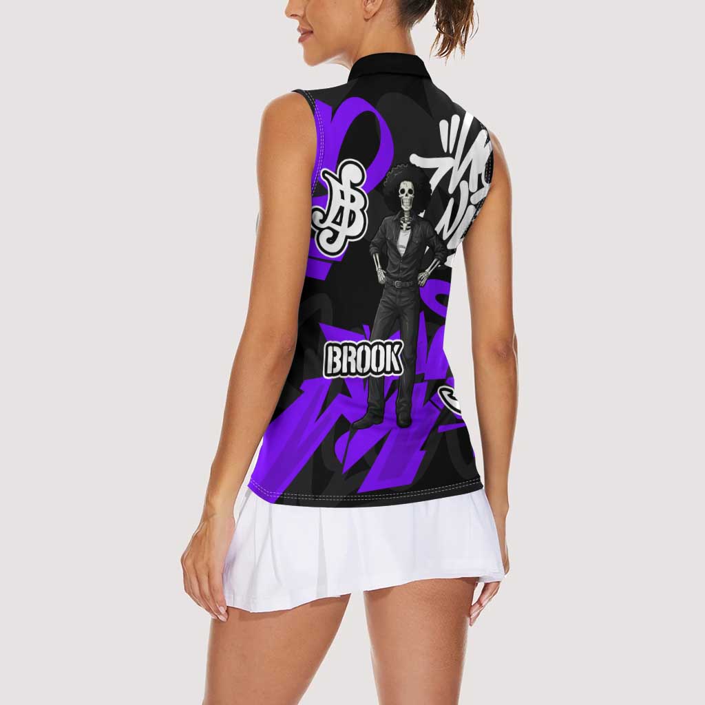 Brook One Piece Women Sleeveless Polo Shirt Graffiti Street Art Anime Collage