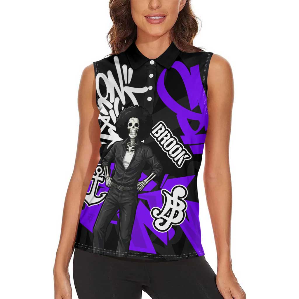 Brook One Piece Women Sleeveless Polo Shirt Graffiti Street Art Anime Collage